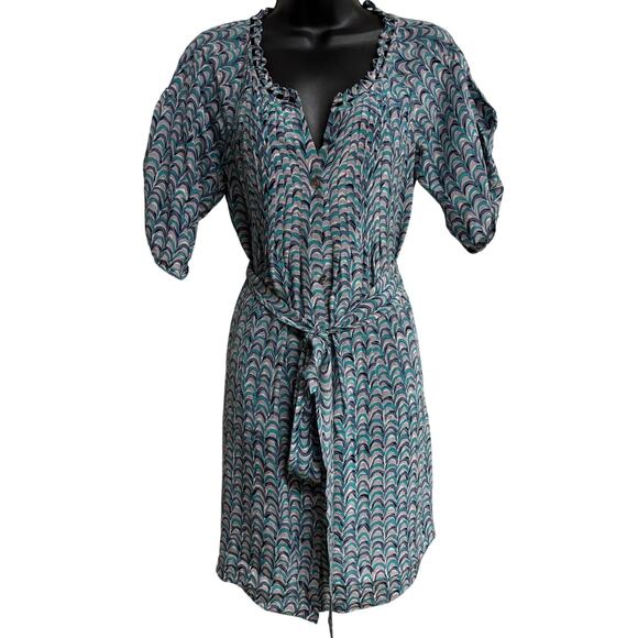 Rebecca Taylor Dresses & Skirts - Rebecca Taylor Womens Silk Shirt Dress Size 2 Blue Geometric Print Tie Waist